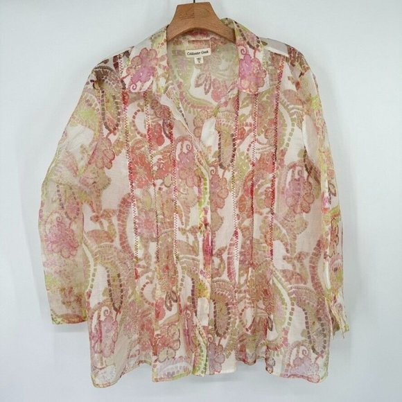 coldwater creek women's blouse top sheer floral size XL extra large 3/4 sleeve - Picture 2 of 11